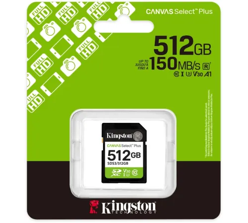Флеш карта SDXC 512GB Kingston SDS3/512GB Canvas Select Plus w/o adapter