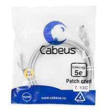 Cabeus PC-UTP-RJ45-Cat.5e-2m Патч-корд U/UTP, категория 5е, 2xRJ45/8p8c, неэкранированный, серый, PVC, 2м (PC-UTP-RJ45-Cat.5e-2m)
