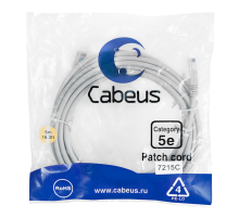 Cabeus PC-UTP-RJ45-Cat.5e-5m Патч-корд U/UTP, категория 5е, 2xRJ45/8p8c, неэкранированный, серый, PVC, 5м (PC-UTP-RJ45-Cat.5e-5m)