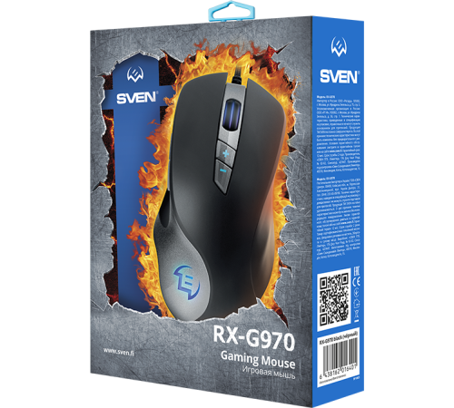 Игровая мышь SVEN RX-G970 USB (6+1кл. 500-4000 DPI, ПО, SoftTouch, подсветка) Sven SV-016401