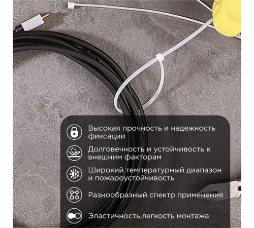 REXANT (07-0200-4) Хомут nylon 2.5 х 200 мм 100 шт белый REXANT (07-0200-4) Хомут nylon 2.5 х 200 мм 100 шт белый