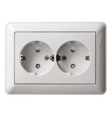 Systeme electric RS16-255-18 W59 РОЗЕТКА двойная с заземлением со шторками, 16А, в сборе, БЕЛЫЙ