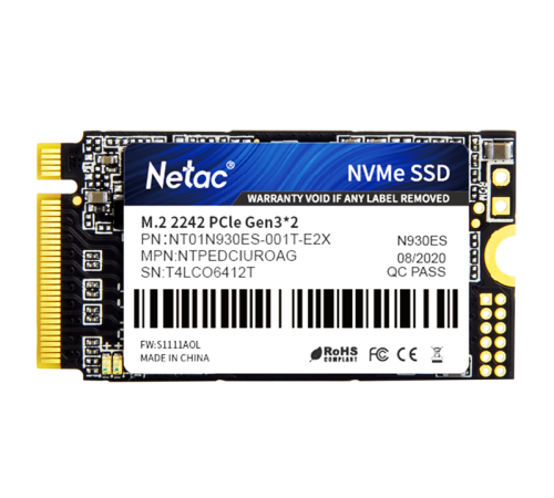 Ssd накопитель Netac SSD N930ES PCIe 3 x2 M.2 2242 NVMe 3D NAND 1TB, R/W up to 1650/1500MB/s, 3y wty (NT01N930ES-001T-E2X) Ssd накопитель Netac SSD N930ES PCIe 3 x2 M.2 2242 NVMe 3D NAND 1TB, R/W up to 1650/1500MB/s, 3y wty (NT01N930ES-001T-E2X)