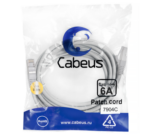 Cabeus PC-SSTP-RJ45-Cat.6a-3m-LSZH Патч-корд S/FTP, категория 6а (10G), 2xRJ45/8p8c, экранированный, серый, LSZH, 3м (PC-SSTP-RJ45-Cat.6a-3m-LSZH) Cabeus PC-SSTP-RJ45-Cat.6a-3m-LSZH Патч-корд S/FTP, категория 6а (10G), 2xRJ45/8p8c, экранированный, серый, LSZH, 3м (PC-SSTP-RJ45-Cat.6a-3m-LSZH)