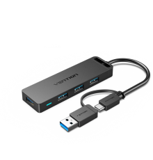 Порт-репликатор Vention 4-Port USB 3.0 Hub with Type C & USB 3.0 2-in-1 Interface and Power Supply 0.15M ABS Type (CHTBB)