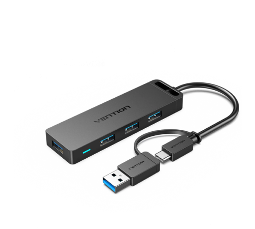 Порт-репликатор Vention 4-Port USB 3.0 Hub with Type C & USB 3.0 2-in-1 Interface and Power Supply 0.15M ABS Type (CHTBB)