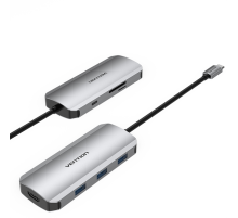 Порт-репликатор Vention USB-C to HDMI/USB 3.0x3/SD/TF/PD Docking Station Gray 0.15M Aluminum Alloy Type (TOJHB)
