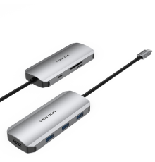 Порт-репликатор Vention USB-C to HDMI/USB 3.0x3/SD/TF/PD Docking Station Gray 0.15M Aluminum Alloy Type (TOJHB)