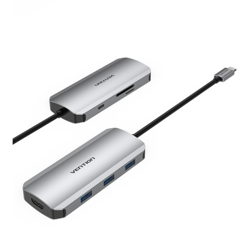 Порт-репликатор Vention USB-C to HDMI/USB 3.0x3/SD/TF/PD Docking Station Gray 0.15M Aluminum Alloy Type (TOJHB)