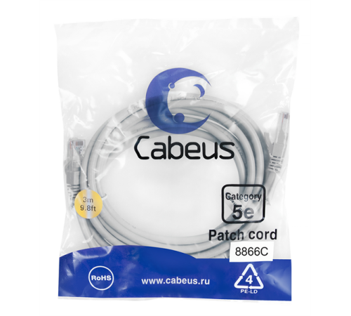 Cabeus PC-UTP-RJ45-Cat.5e-3m-LSZH Патч-корд U/UTP, категория 5е, 2xRJ45/8p8c, неэкранированный, серый, LSZH, 3м (PC-UTP-RJ45-Cat.5e-3m-LSZH) Cabeus PC-UTP-RJ45-Cat.5e-3m-LSZH Патч-корд U/UTP, категория 5е, 2xRJ45/8p8c, неэкранированный, серый, LSZH, 3м (PC-UTP-RJ45-Cat.5e-3m-LSZH)