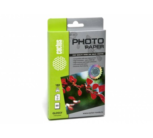 Фотобумага Cactus CS-GA618050 10x15/180г/м2/50л./белый глянцевое для струйной печати Фотобумага Cactus CS-GA618050 10x15/180г/м2/50л./белый глянцевое для струйной печати