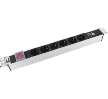 Блок розеток Rem-16 с выкл и USB-портом, 6 Schuko, 16A, алюм., 19", шнур 3 м. (R-16-6S-V-U-440-3)
