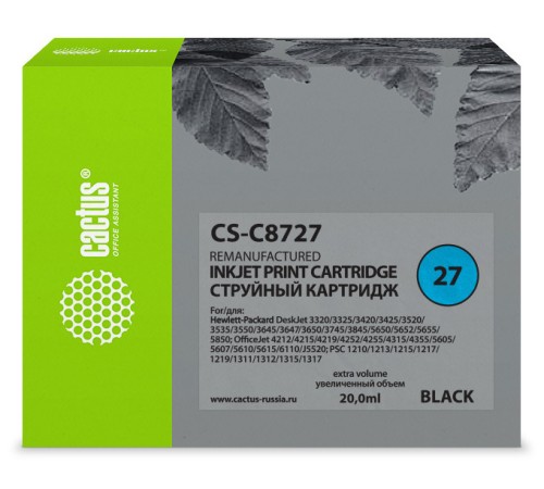 Картридж струйный Cactus CS-C8727 №27 черный (20мл) для HP DJ 3320/3325/3420/3425/3520