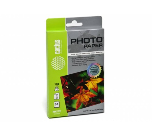 Фотобумага Cactus CS-MA617050 10x15/170г/м2/50л./белый матовое для струйной печати Фотобумага Cactus CS-MA617050 10x15/170г/м2/50л./белый матовое для струйной печати