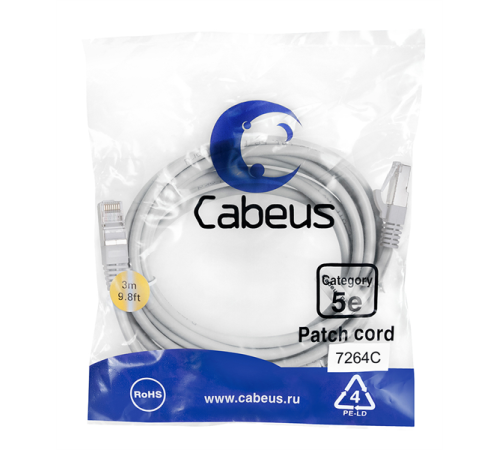 Cabeus PC-FTP-RJ45-Cat.5e-3m Патч-корд F/UTP, категория 5е, 2xRJ45/8p8c, экранированный, серый, PVC, 3м (PC-FTP-RJ45-Cat.5e-3m) Cabeus PC-FTP-RJ45-Cat.5e-3m Патч-корд F/UTP, категория 5е, 2xRJ45/8p8c, экранированный, серый, PVC, 3м (PC-FTP-RJ45-Cat.5e-3m)