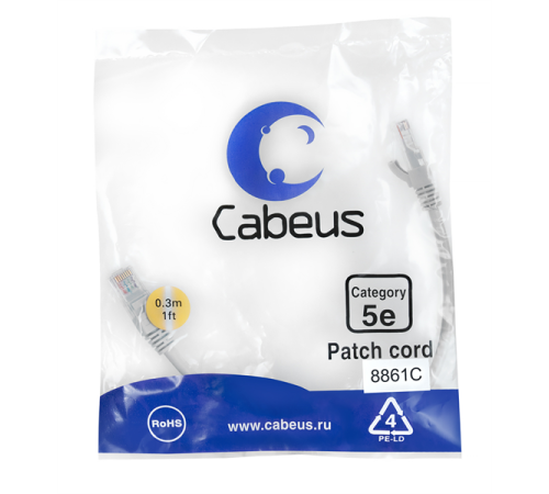 Cabeus PC-UTP-RJ45-Cat.5e-0.3m-LSZH Патч-корд U/UTP, категория 5е, 2xRJ45/8p8c, неэкранированный, серый, LSZH, 0.3м (PC-UTP-RJ45-Cat.5e-0.3m-LSZH) Cabeus PC-UTP-RJ45-Cat.5e-0.3m-LSZH Патч-корд U/UTP, категория 5е, 2xRJ45/8p8c, неэкранированный, серый, LSZH, 0.3м (PC-UTP-RJ45-Cat.5e-0.3m-LSZH)