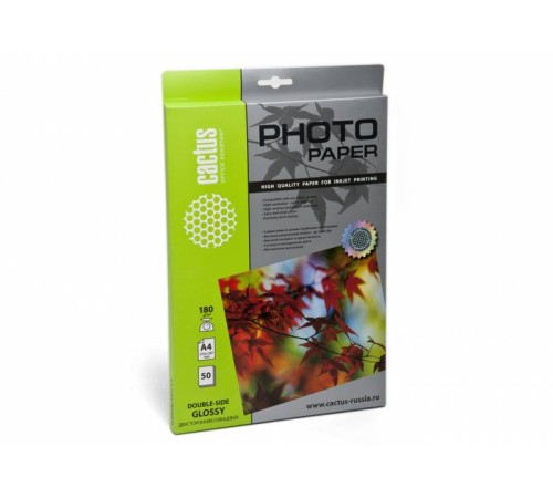 Фотобумага Cactus CS-GA418050DS A4/180г/м2/50л./белый глянцевое/глянцевое для струйной печати Фотобумага Cactus CS-GA418050DS A4/180г/м2/50л./белый глянцевое/глянцевое для струйной печати