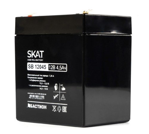 (2531) Бастион SKAT SB 12045 АКБ СК 12В/4,5Ач/макс. ток заряд 1,35А/F1/Срок службы 6 лет/1,5 л.г (SKAT SB 12045)