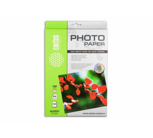 Фотобумага Cactus CS-GA4200100 A4/200г/м2/100л./белый глянцевое для струйной печати Фотобумага Cactus CS-GA4200100 A4/200г/м2/100л./белый глянцевое для струйной печати