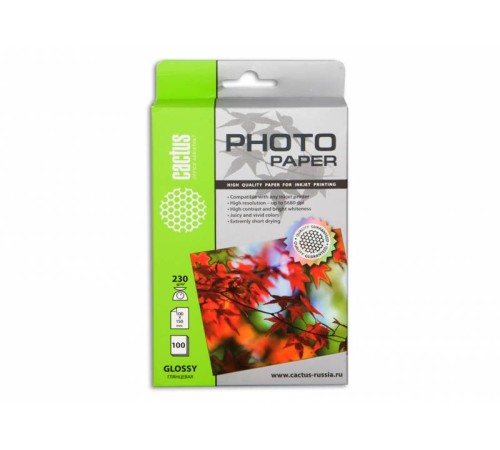 Фотобумага Cactus CS-GA6230100 10x15/230г/м2/100л./белый глянцевое для струйной печати Фотобумага Cactus CS-GA6230100 10x15/230г/м2/100л./белый глянцевое для струйной печати