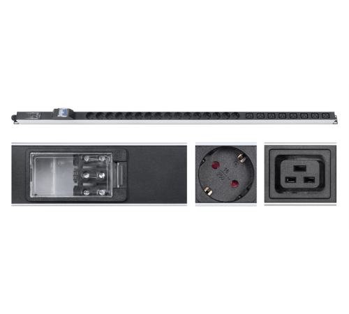 Cabeus PDU-32-16S-8C19-B-T Блок розеток для 19" шкафов, вертикальный, 16 розеток Schuko, 8 розеток IEC 320 C19, 32А, автомат защиты, алюминиевый корпус, клеммная колодка (PDU-32-16S-8C19-B-T)
