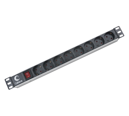 Cabeus PDU-8P Блок евророзеток для 19" шкафов, горизонтальный, 8 розеток, 10 A, выключатель, гнездо под шнур, алюминиевый корпус (PDU-8P) Cabeus PDU-8P Блок евророзеток для 19" шкафов, горизонтальный, 8 розеток, 10 A, выключатель, гнездо под шнур, алюминиевый корпус (PDU-8P)