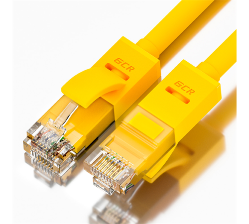 GCR Патч-корд прямой 0.1m UTP кат.5e, желтый, позолоченные контакты, 24 AWG, литой, GCR-LNC02-0.1m, ethernet high speed 1 Гбит/с, RJ45, T568B (GCR-LNC02-0.1m)