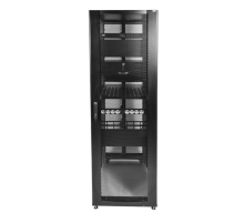 Шкаф серверный ПРОФ напольный 42U (600x1000) дверь перфор., задние двойные перфор., черный, в сборе (ШТК-СП-42.6.10-48АА-9005)