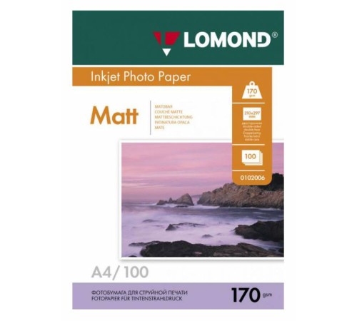 Фотобумага Lomond 0102006 A4/170г/м2/100л./белый матовое/матовое для струйной печати Фотобумага Lomond 0102006 A4/170г/м2/100л./белый матовое/матовое для струйной печати