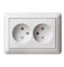 Systeme electric RS16-254-18 W59 РОЗЕТКА двойная без заземления со шторками, 16А, в сборе, БЕЛЫЙ
