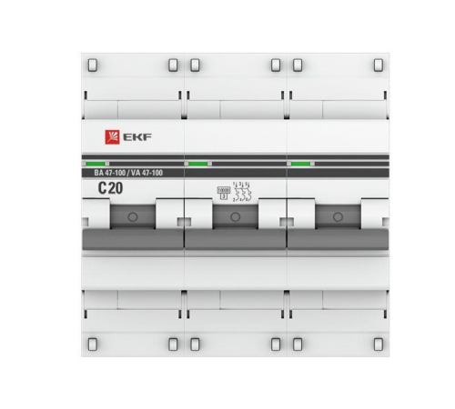 Выключатель автоматический модульный 3п C 20А 10кА ВА 47-100 PROxima EKF mcb47100-3-20C-pro