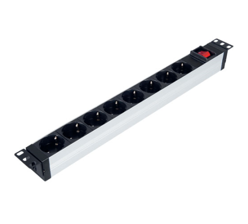 LANDE Блок розеток горизонтальный 19" 1U, 8 позиций Schuko, 1x16A ручной выключатель, 4000 W, 250V AC, алюминиевый корпус, 482х44х44мм, шнур питания 3x1.5мм 2,5 м, вилка Schuko (LN-PRZ-ONF-1U8P-SC) LANDE Блок розеток горизонтальный 19" 1U, 8 позиций Schuko, 1x16A ручной выключатель, 4000 W, 250V AC, алюминиевый корпус, 482х44х44мм, шнур питания 3x1.5мм 2,5 м, вилка Schuko (LN-PRZ-ONF-1U8P-SC)