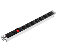 Блок розеток Rem-16 с выкл., 7 Schuko, вход IEC 60320 C20, 16 A, алюм., 19" (R-16-7S-V-440-Z)