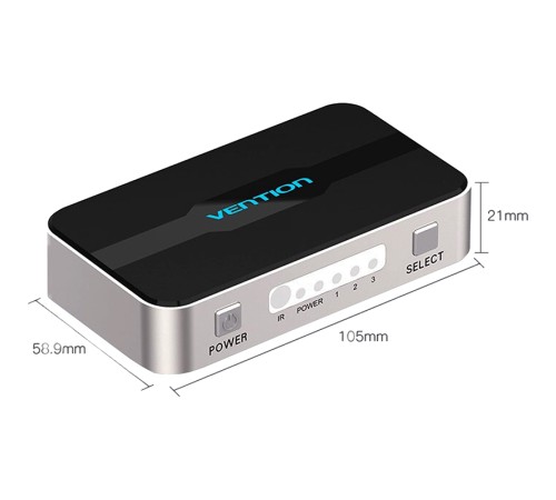 Переключатель (switch) 3x1 Vention HDMI v1.4 Переключатель Vention HDMI v1.4 19F x 3/HDMI 19F/ DC Jack 3.5mm (m) F (AFFH0)