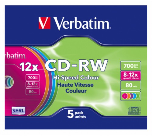 Диск CD-RW Verbatim 700Mb 12x Slim case (5шт) Color (43167) Диск CD-RW Verbatim 700Mb 12x Slim case (5шт) Color (43167)