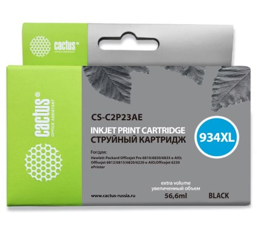 Картридж струйный Cactus CS-C2P23AE №934XL черный (56.6мл) для HP DJ Pro 6230/6830