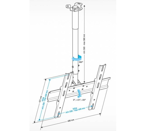 Кронштейн для телевизора Holder PR-101-W белый 32"-65" макс.60кг потолочный фиксированный