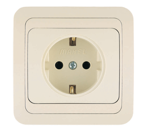 Розетка 1-м СП Mimoza 16А IP20 с заземл.керамика крем./крем. Makel 25008