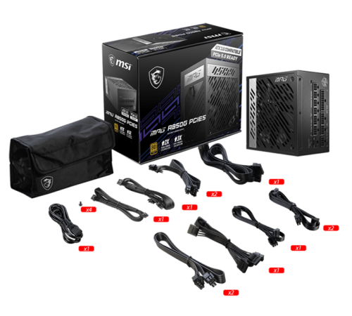 Блок питания MSI MPG A850G PCIE5, 850W, Intel ATX 12V, APFC, 13.5cm Fan, 80+ Gold, Fully-Modular, Retail (MPG A850G PCIE5)