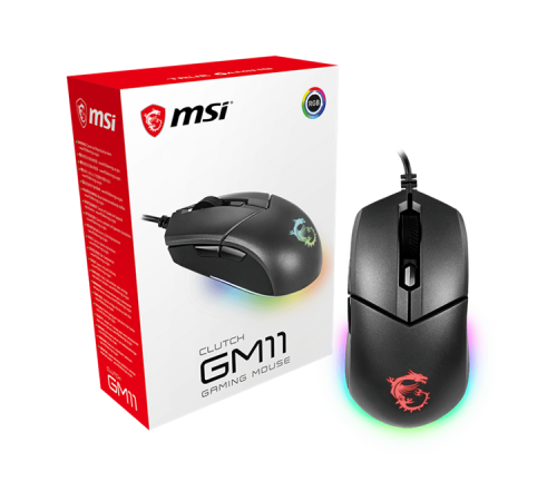Мышь  проводная Gaming Mouse MSI Clutch GM11, Wired, DPI 5000, symmetrical design, RGB lighting, Black (S12-0402030-CLA)