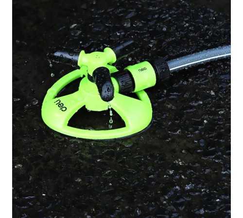 Дождеватель-разбрызгиватель круговой вращающийся 3-х сопловый Deli DL581301 2 режима распыления, площадь орошения до 310кв.м, диаметр шланга 3/4", корпус из ударопрочного пластика