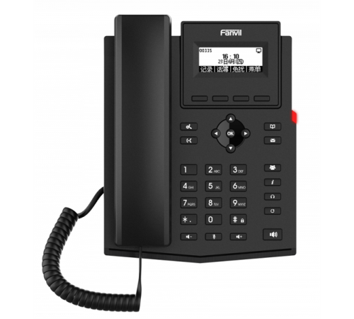 Телефон Fanvil IP 2xEthernet 10/100, LCD 128x48, дисплей 2,3, 2 аккаунта SIP, G722, Opus, Ipv-6, порт для гарнитуры, книга на 1000 записей, 6-ти сторонняя аудиконф., POE, бп (X301P)