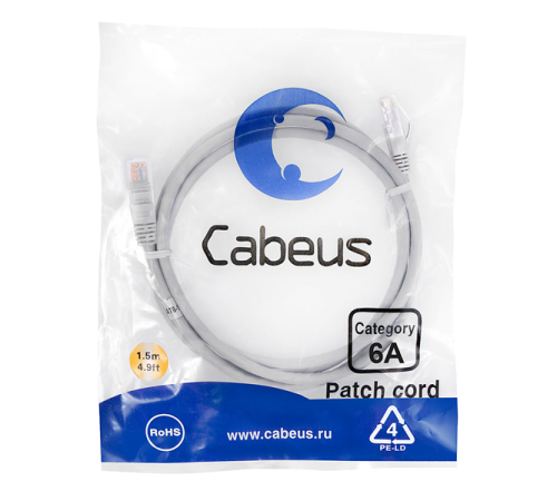 Патч-корд u/utp, категория 6а (10g), серый, lszh, 1.5м Cabeus PC-UTP-RJ45-Cat.6a-1.5m-LSZH Патч-корд U/UTP, категория 6а (10G), 2xRJ45/8p8c, неэкранированный, серый, LSZH, 1.5м (PC-UTP-RJ45-Cat.6a-1.5m-LSZH)