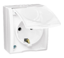 Розетка 1-м ОП Simon15 16А IP54 250В с заземл. Schuko защ. шторки с крышкой винт. клеммы бел. Simon