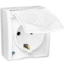 Розетка 1-м ОП Simon15 16А IP54 250В с заземл. Schuko защ. шторки с крышкой винт. клеммы бел. Simon