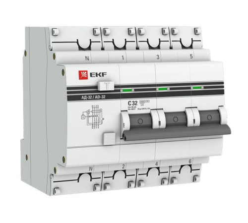 EKF DA32-32-30-4P-pro Дифференциальный автомат АД-32 3P+N 32А/30мА (хар. C, AC, электронный, защита 270В) 4,5кА EKF PROxima EKF DA32-32-30-4P-pro Дифференциальный автомат АД-32 3P+N 32А/30мА (хар. C, AC, электронный, защита 270В) 4,5кА EKF PROxima