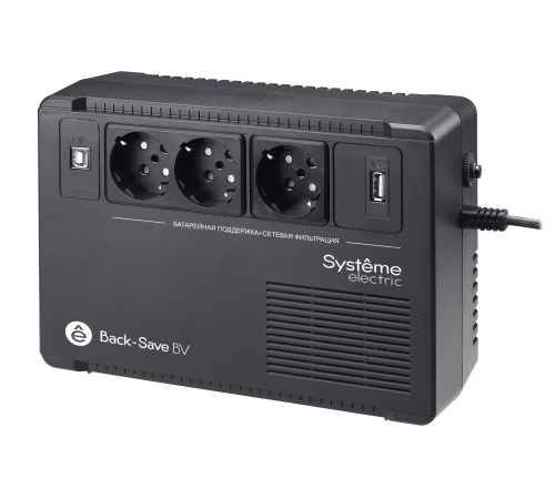 Источник бесперебойного питания Systeme Electriс Back-Save, 400VA/240W, 230V, Line-Interactive, AVR, 3xSchuko, USB charge(type A), USB (BVSE400RS) Источник бесперебойного питания Systeme Electriс Back-Save, 400VA/240W, 230V, Line-Interactive, AVR, 3xSchuko, USB charge(type A), USB (BVSE400RS)