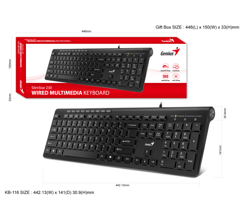 Клавиатура проводная Genius SlimStar 230II Black Клавиатура проводная Genius SlimStar 230II Black