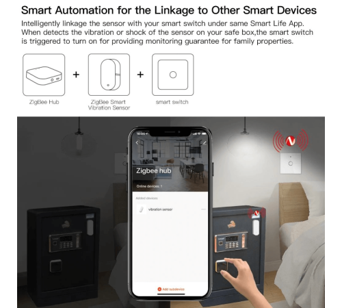 Датчик вибрации MOES Vibration Sensor ZSS-Z-VBR, Zigbee, AAA 2шт х 1.5 V