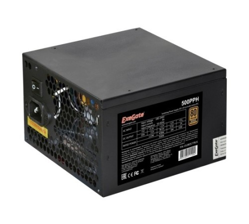 Exegate EX280577RUS-OEM Блок питания 500W Exegate 500PPH-OEM, 80+Bronze, ATX, black, APFC, 12cm, 24p, (4+4)p, 5*SATA, 3*IDE